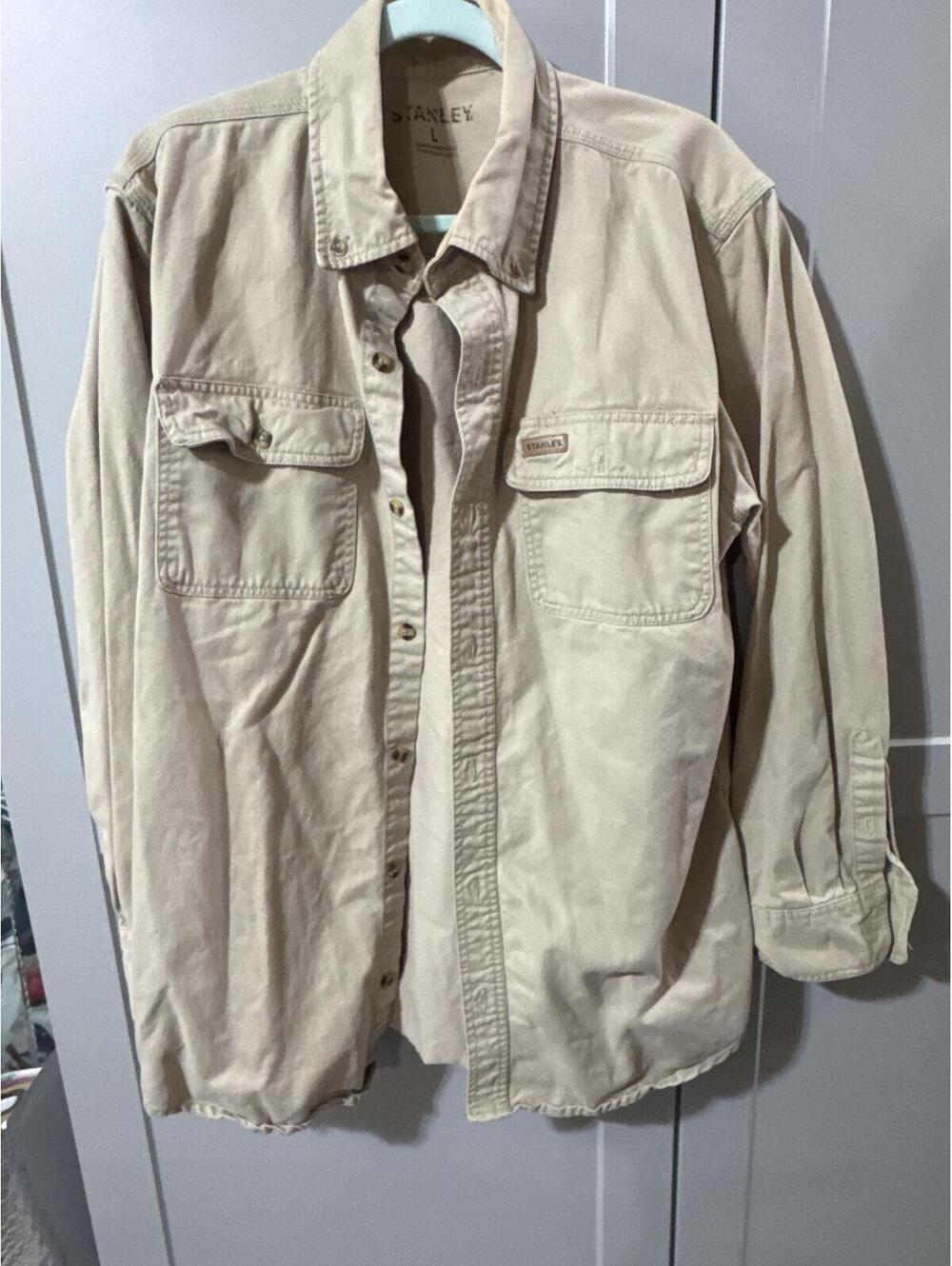 Stanley Khaki Button-Up Shirt Jacket Size L Workwear Overshirt
